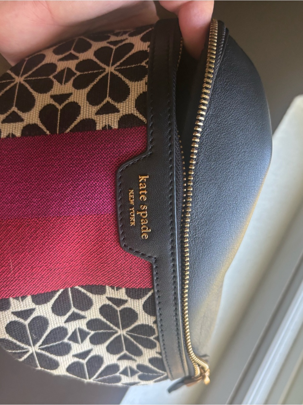 kate spade Black, Red & Cream Floral Stripe Cosmetic Pouch